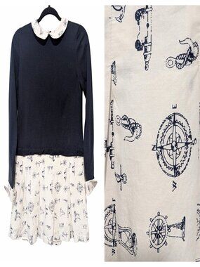 Brooks Brothers Fleece Girls Sz XL Navy Nautical Peter Pan Collar Tunic Dress